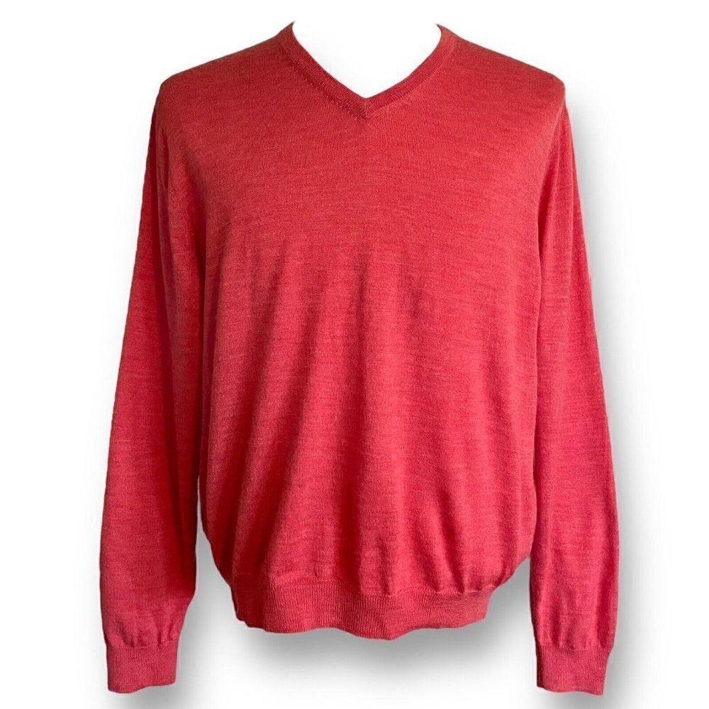 Bobby Jones Collection Mens Sweater Sz L Orange Extra Fine Merino Wool Golf